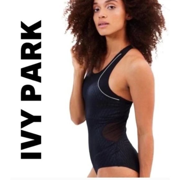 IVY PARK Mesh‎ Panel One Piece Bodysuit Swimsuit Black White X-Back XXS NWOT $90 - Picture 1 of 13